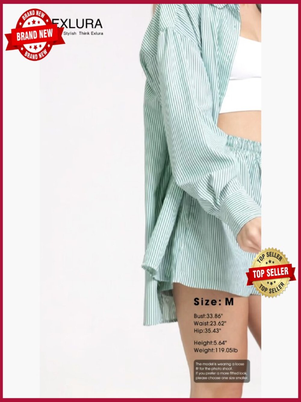 Women's Long Sleeve Button Down Shirt & Short Set Summer Two Piece - Picture 7 of 7